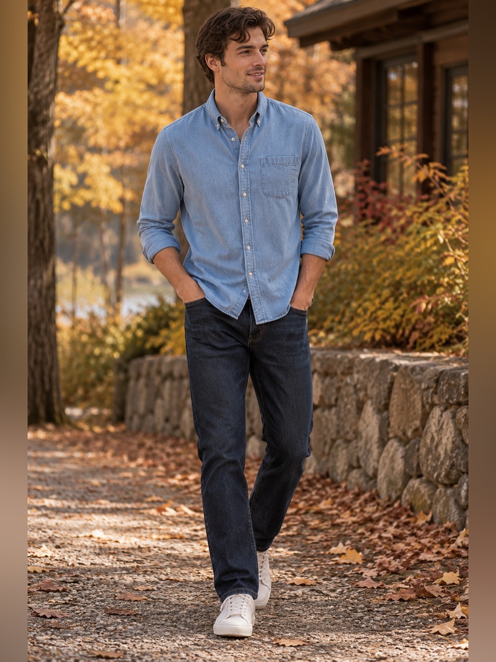 Abercrombie & Fitch Light Blue Chambray Button-Up Shirt Sz L